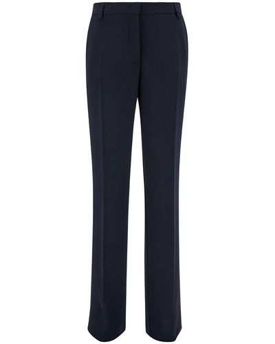 Plain Blue Straight Pants With Concealed Closure In Candy Woman