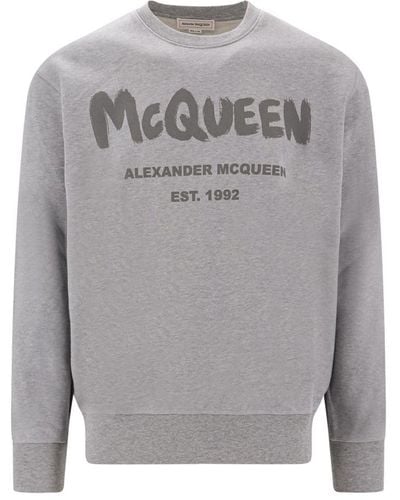 Alexander McQueen Printed Cotton Sweatshirt - Grey