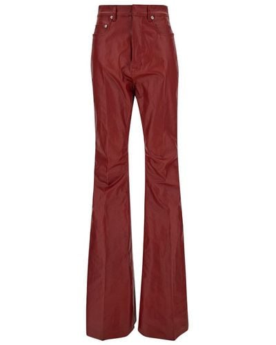 Rick Owens Red Flared High Waist Pants In Cotton Blend Woman