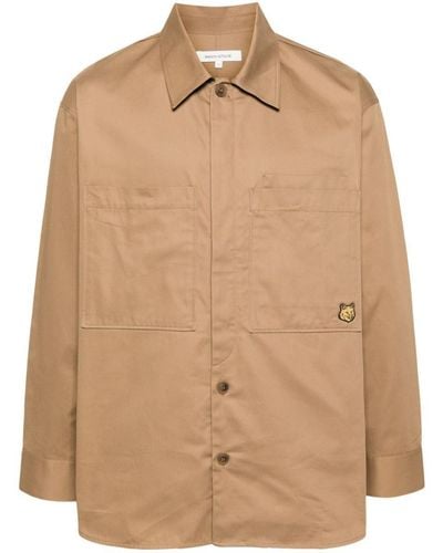 Maison Kitsuné Overshirt With Tonal Fox Head Patch In Cotton Gaba Clothing - Natural