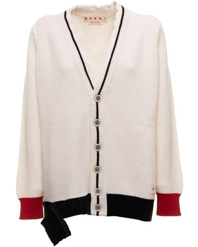 Marni Woman's Multicolor Wool Blend Cardigan - White