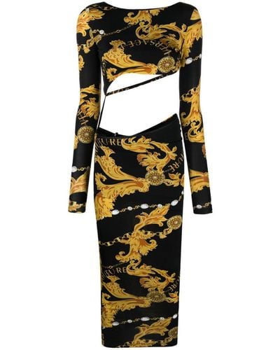 Versace Chain Couture-print Cut-out Dress - Black