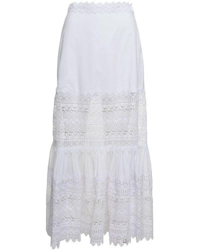 Charo Ruiz 'Viola' Flounced Skirt With Lace Inserts - White