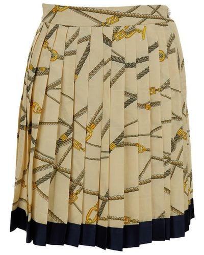 Versace Pale Pleated Mini Skirt With All-Over Logo Print - Metallic