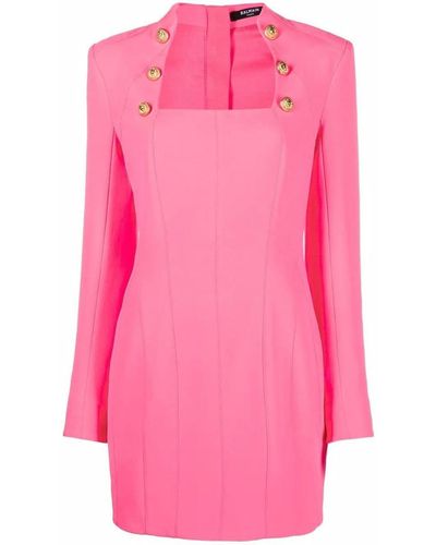 Balmain Square-neck Long-sleeve Dress - Pink