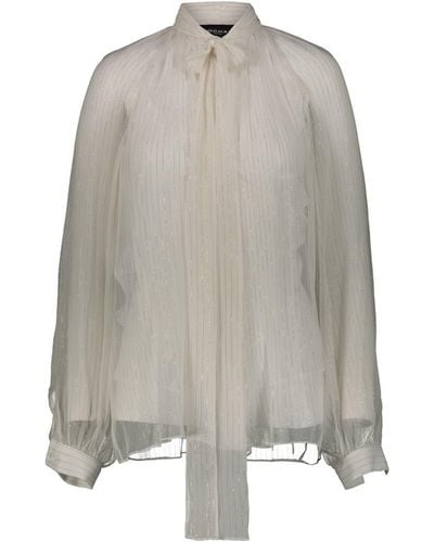 Rochas Bow Shirt In Lurex Striped Silk Chiffon Clothing - Grey