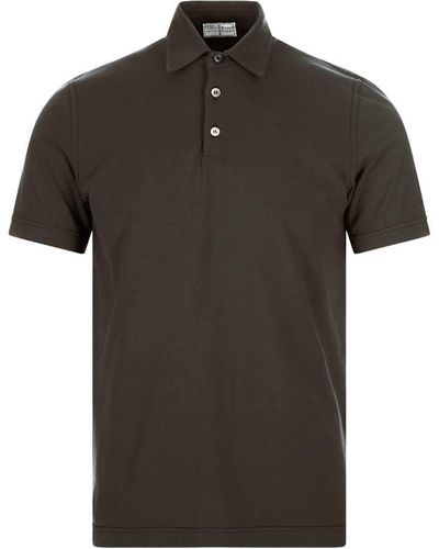 Fedeli Short-sleeved Polo Shirt In Military Cotton - Black