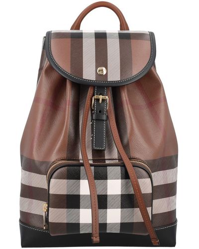 Burberry Check Medium Backpack - Brown