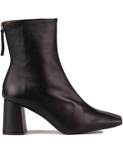 Ángel Alarcón Leather Ankle Boots With Square Toe Wide Heel And Zipper - Black