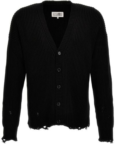 MM6 by Maison Martin Margiela Used Effect Cardigan Sweater, Cardigans - Black