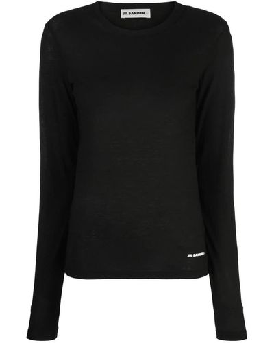 Jil Sander Round-neck Long-sleeve Knitted Top - Black