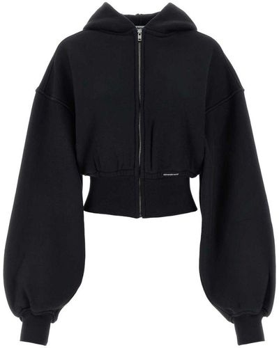 T By Alexander Wang Cropped Hoodie In Cotton - Black