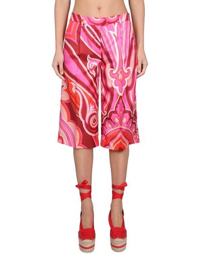 Etro Silk And Cotton Bermuda Shorts - Red