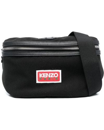 KENZO Logo-patch Canvas Belt Bag - Black