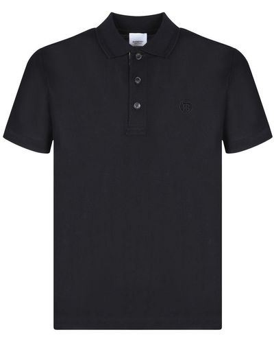 Burberry Piqué Polo Shirt By . Detail With Iconic And Timeless Check Monogram Motif, Hallmark Of The Maison - Black