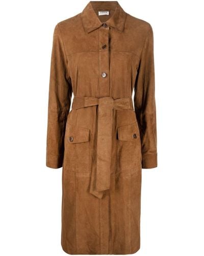 P.A.R.O.S.H. Belted Mid-length Suede Coat - Multicolor