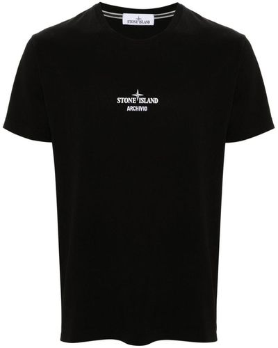 Stone Island Archivio Embroidered Logo-print Cotton-jersey T-shirt - Black