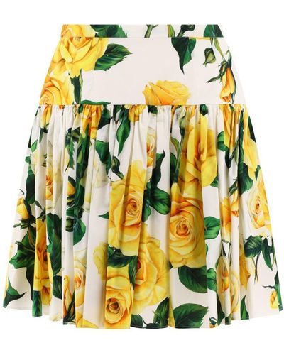 Dolce & Gabbana Short Cotton Skirt With Rose Print - Yellow