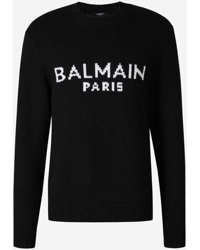 Balmain Knitted Wool Sweater - Black