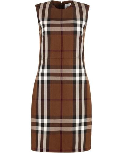 Burberry Exploded Check Motif Sheath Dress - Brown