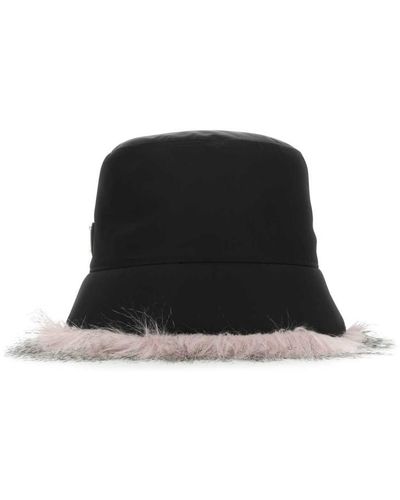 Prada Re-nylon Faux-fur Trim Bucket Hat - Black