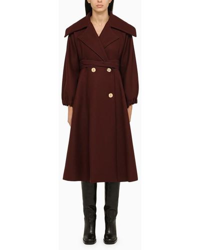 Patou Wine Wool Double Breasted Coat - Red