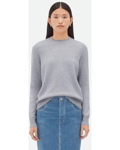 Bottega Veneta Cashmere Sweater With Braided Leather Applications Clothing - Blue