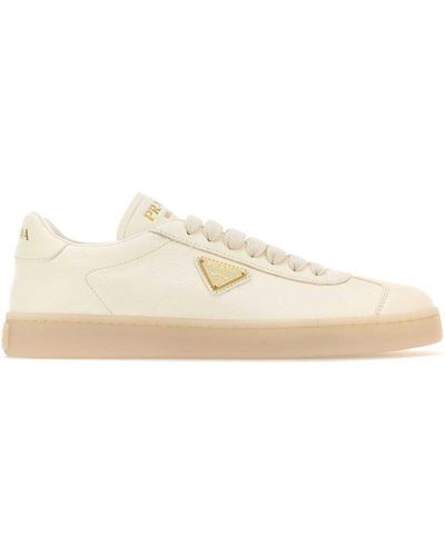 Prada Ivory Leather Downtown Trainers - Natural
