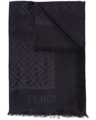 Fendi Ff Silk And Wool Scarf - Blue