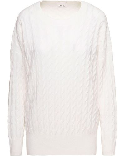 Allude White Cable-knit Sweater In Cashmere Woman