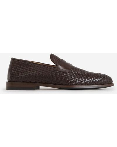 Brunello Cucinelli Leather Intrecciato Loafers - White