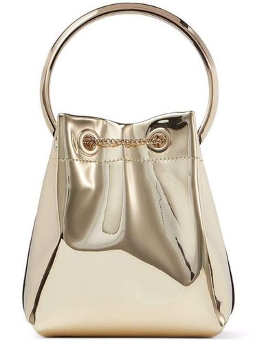 Jimmy Choo 'bon Bon' Mini Gold-tone Handbag With Metal Bracelet Handle In Mirror Fabbric Woman - Natural