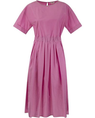 Peserico Cotton-blend Dress With Light Stitch - Purple