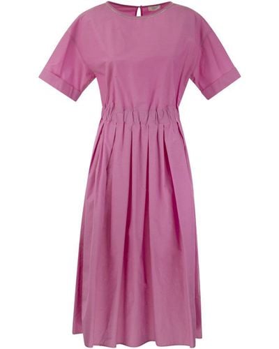 Peserico Cotton-blend Dress With Light Stitch - Purple