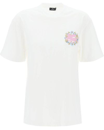 Etro Floral Pegasus Embroidered T-shirt - White