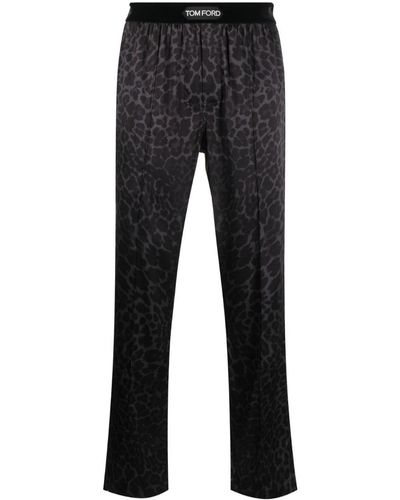 Tom Ford Leopard-print Silk-blend Trousers - Black