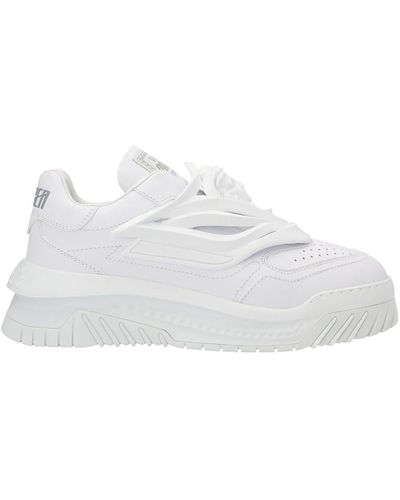 Versace Odissea Logo-embossed Leather Flatform Low-top Trainers - White