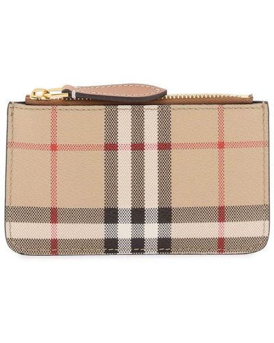 Burberry Check Coin Purse With Strap - Natural