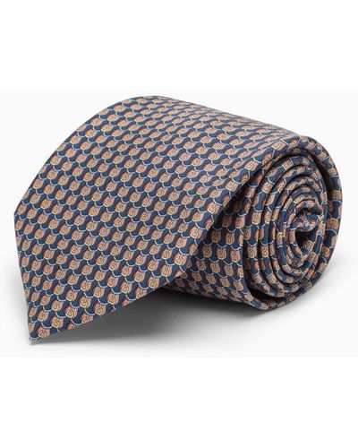 Ferragamo Blue/brown Tie With Gancini Print - Grey