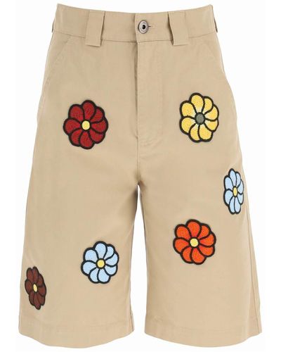 Moncler Genius Moncler X Jwanderson Cotton Shorts With Macrame Flowers - Natural