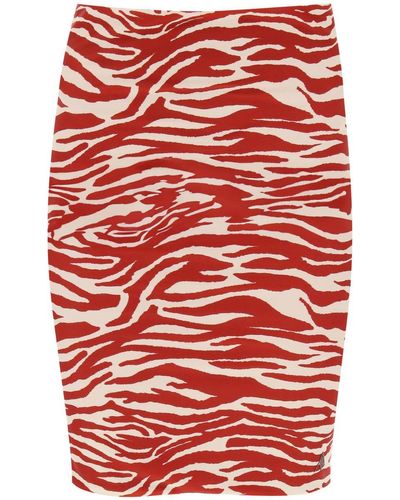 The Attico "Mini Animal Print Skirt - Red