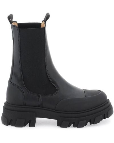 Ganni Chelsea Mid Leather Boots - Black