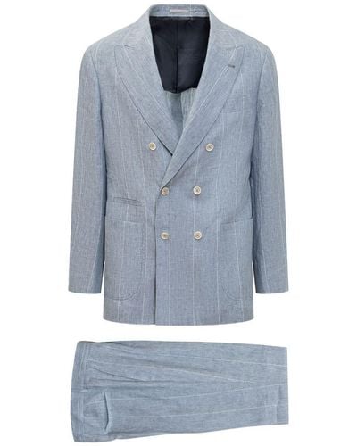 Brunello Cucinelli Two Piece Pinstripe Suit - Blue