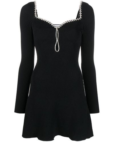Self-Portrait Crystal-embellished Ribbed-knit Mini Dress - Black