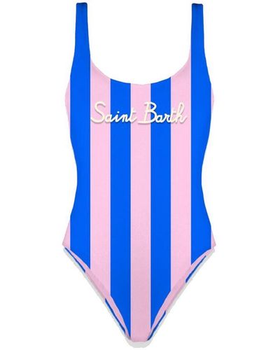 Saint Barth Striped Print One Piece Swimsuit - Blue