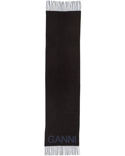 Ganni Scarf With Logo - Black