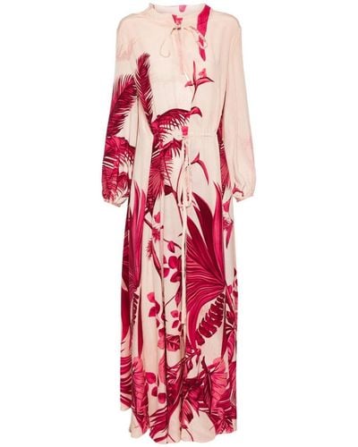F.R.S For Restless Sleepers Printed Silk Long Dress - Red