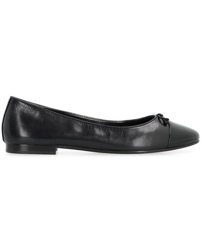 Tory Burch Leather Ballet Flats With Logo - Black
