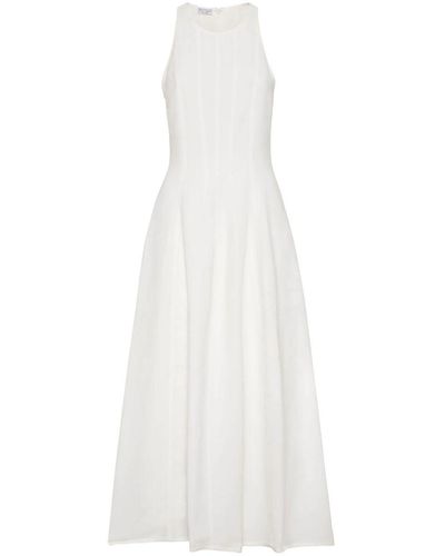 Brunello Cucinelli Long Sleeveless Pleated Dress - White