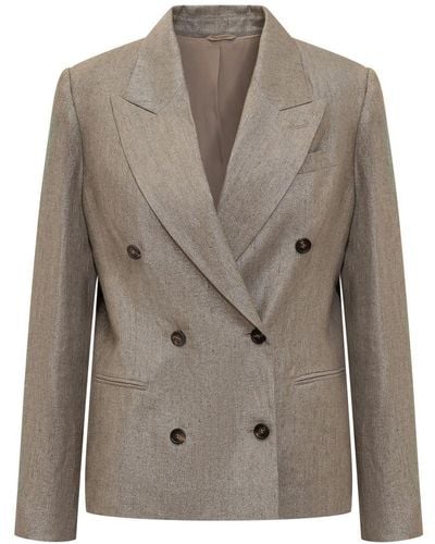 Brunello Cucinelli Linen Double-Breasted Jacket - Gray